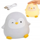 Laste LED-öölamp pingviini kujuga, pehme puutetundlik silikoonlamp, USB-C ja taimer, 10 × 11 cm