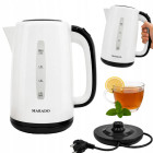 Juhtmeta elektriline veekeetja LED-valgustusega, vaikne, valge-must, 1500W, 2,3 l