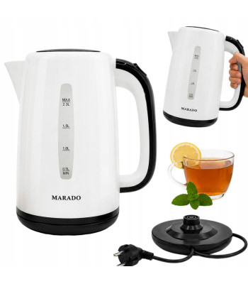 Juhtmeta elektriline veekeetja LED-valgustusega, vaikne, valge-must, 1500W, 2,3 l