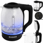 Klaasist elektriline veekeetja LED-valgustusega, vaikne ja juhtmeta, 1500 W, 2 l