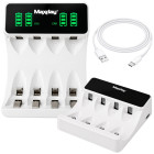 Maxday AA/AAA akulaadija, USB-C, LCD-ekraan, 4 pesa, kiire laadimine, C704Y4, 8,6cm x 6,8cm x 2,7cm