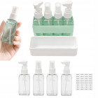Reisipudelite komplekt kosmeetikatoodetele, organiseerija ja siltidega – 4 × 50 ml