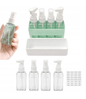 Reisipudelite komplekt kosmeetikatoodetele, organiseerija ja siltidega – 4 × 50 ml