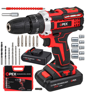 OPEX TOOLS löökfunktsiooniga akutrell-kruvikeeraja komplekt, 2 akut ja tarvikud, 21 V, OPX28033