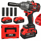 Akutoitega harjadeta löökmutrikeeraja OPEX TOOLS, 1000 Nm, 2 × 3,0 Ah akut, padrunid ja kohver – OPX28039, 21 V