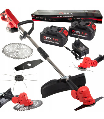 Akutrimmer OPEX TOOLS kolme lõikeotsikuga, 2 × 21 V 3 Ah akut, 1200 W, OPX28025, 105–140 cm