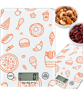 Elektrooniline puutetundlik klaaspinnaga köögikaal, tare-funktsioon, LCD-ekraan, 5 kg, 1 g