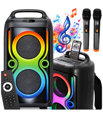 Kaasaskantav juhtmevaba Bluetooth-kõlar karaoke, FM-raadio ja LED-valgustusega
