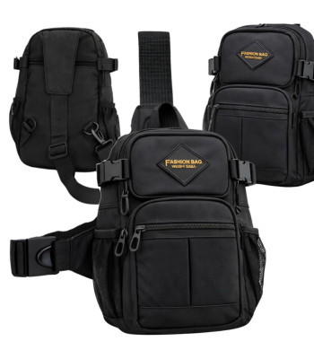 Meeste vöökott-õlakott, crossbody-kott, mitu taskut, must, 22 cm × 32 cm