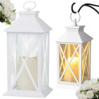 Valge dekoratiivne LED-latern elektrilise küünlaga, patareitoitel, 28cm x 14cm x 14cm