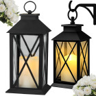 Dekoratiivne LED-latern patareitoitel elektrilise küünlaga, must, 28cm x 14cm x 14cm