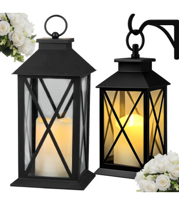 Dekoratiivne LED-latern patareitoitel elektrilise küünlaga, must, 28cm x 14cm x 14cm
