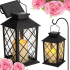 Päikesepaneeliga dekoratiivne LED-latern elektrilise küünlaga, must, 28cm x 14cm x 14cm