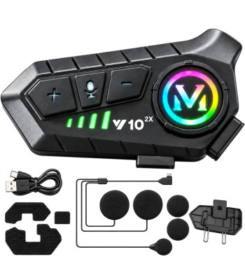 Mootorratta kiivriintercom Bluetoothi, mikrofoni, RGB-valgustuse ja USB-C laadimisega – U10 2X