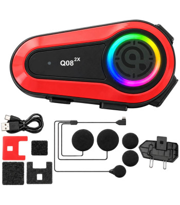Mootorratta kiivri Bluetooth-sidesüsteem mikrofoni ja RGB-valgustusega, USB-C, Q08 2X