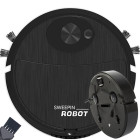 Automaatne juhtmeta robot-tolmuimeja kahe pöörleva harjaga, must