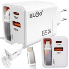 65 W kiirlaadija sisseehitatud USB-C-kaabli ja USB-portidega, PD-75, 10 × 4 × 4,5 cm