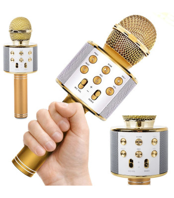 Juhtmevaba Bluetooth-karaokemikrofon kõlari ja häälemuutjaga, kuldne, 23 cm