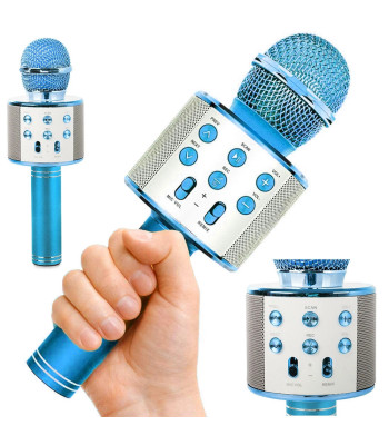 Juhtmevaba Bluetooth-karaokemikrofon kõlari ja häälemodulaatoriga, ümmargune, sinine