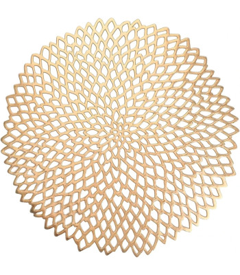 Ümar ažuurne dekoratiivne plastist taldrikualus lauale, kuldne – 41 cm