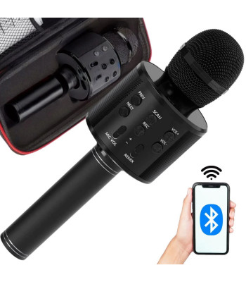 Juhtmevaba Bluetooth-karaokemikrofon kõlariga, ümmargune, ümbrisega ja eri režiimidega