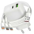 Võrgulaadija telefonile USB-A- ja USB-C-portidega, komplektis 3-ühes kaabel iPhone’ile, 20 W