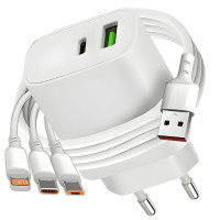 Võrgulaadija telefonile USB-A- ja USB-C-portidega, komplektis 3-ühes kaabel iPhone’ile, 20 W