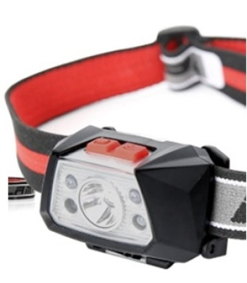 Laetav pealamp pika valgusvihuga, LED-valgusti ja sensor, 3 W + 2 punast LED-i, Li-ion 900 mAh, USB