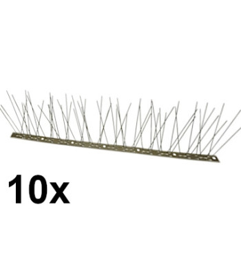 Linnutõrje ogad roostevabast terasest alusega, ogade paigutus 6-4-6-4, 10 × 50 cm, laius 8,5 cm, kõrgus 11,8 cm