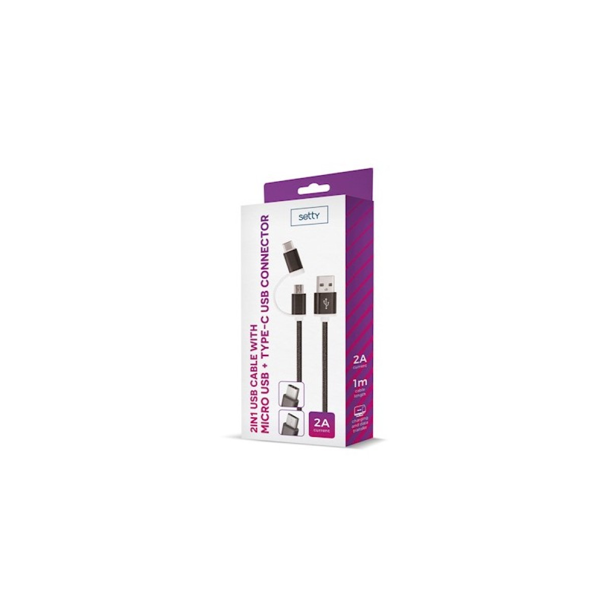 2in1 USB kaabel mikro USB+type-C, must