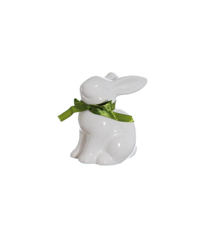 Zajączek ceramiczny biały z wstążką