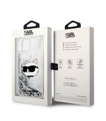 Karl Lagerfeldi ümbris iPhone 14 6,1 KLHCP14SLNCHCS Hõbedane kõva ümbris Liquid Glitter NFT Choupette Head