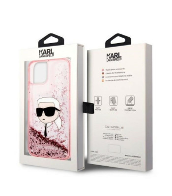 Karl Lagerfeldi ümbris iPhone 14 Plus 6,7-le KLHCP14MLNCHCP Roosa kõva ümbris Liquid Glitter NFT Choupette Head