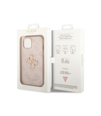 Guessi ümbris iPhone 15 6,1-tollisele telefonile GUHCP15S4GMGPI roosa HC PU oda 4G metallist logoga.