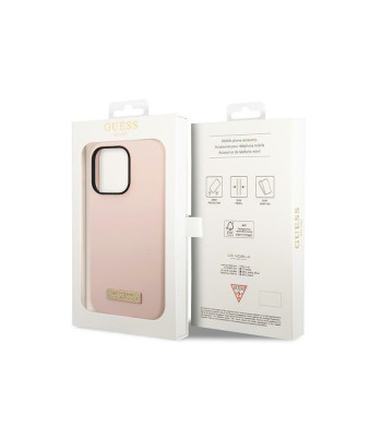 Guessi telefonikate iPhone 14 Pro Max 6,7 tolli jaoks GUHMP14XSBPLP roosakas kõva telefonikate vedel silikooniga ja MagSafe logoga
