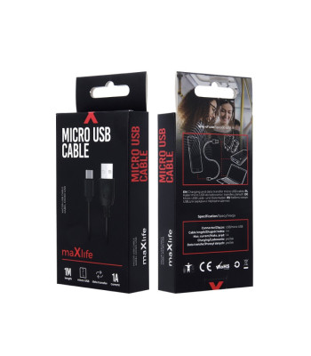 Maxlife kaabel USB - microUSB 1,0 m 1A must