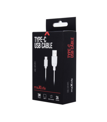 Maxlife kaabel USB - USB-C 3,0 m 2A valge