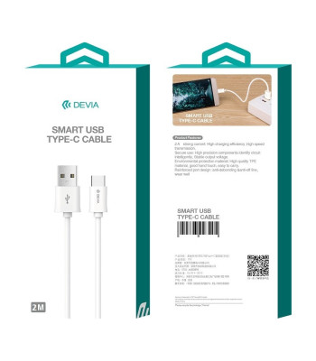 Devia kaabel Smart USB - USB-C 2,0 m 2,1A valge