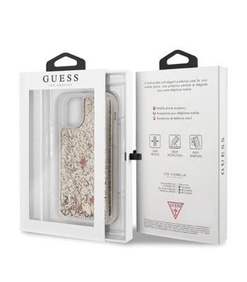 Guessi ümbris iPhone 11 Pro GUHCN58GLHREGO kullast kõva ümbris Liquid Glitter Hearts