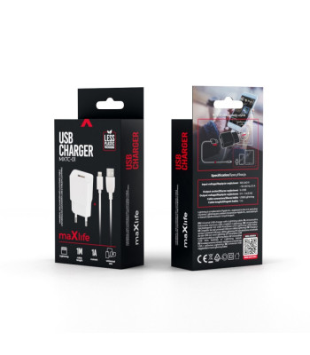 Maxlife MXTC-01 laadija 1x USB 1A valge + Lightning kaabel
