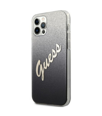 Guess Case iPhone 12 / 12 Pro 6.1 GUHCP12MPCUGLSBK musta kõva ümbrise Glitter Gradient Script jaoks