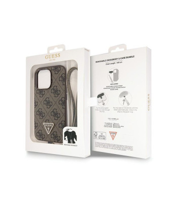 Guess ümbris iPhone 13 Pro 6.1 GUHCP13LP4TDSCPW pruun HC PU nahast metallist logo Strass Crossbody jaoks