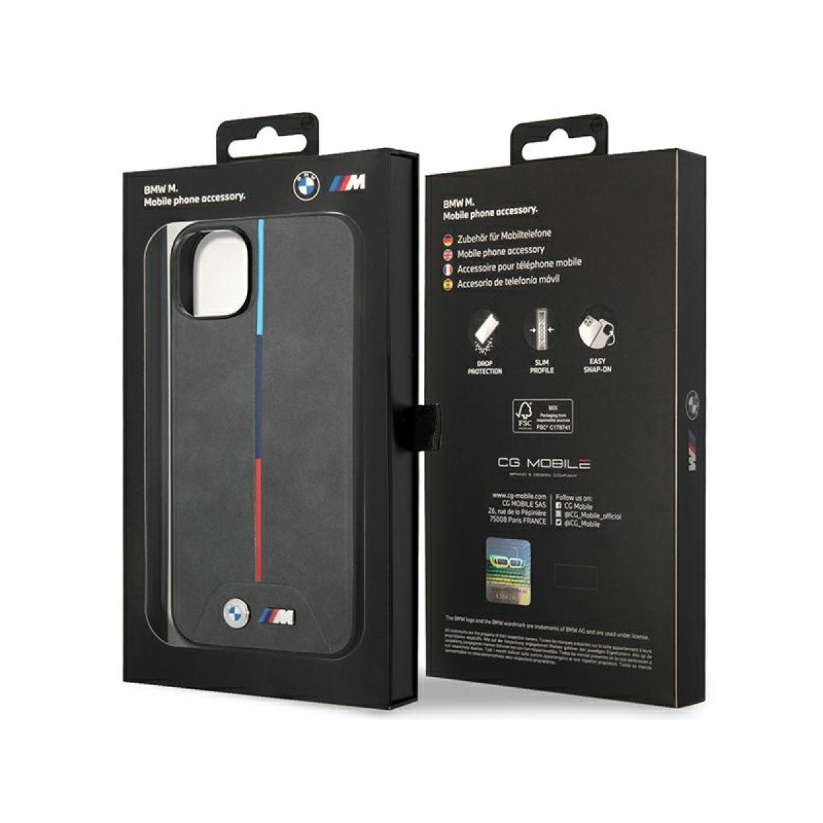 BMW ümbris iPhone 14 Plus 6.7 BMHMP14M22PVTA halli kõva ümbrisele Quilted Tricolor MagSafe