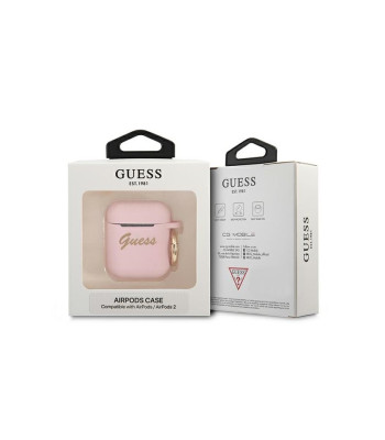 Guessi ümbris AirPodidele GUA2SSSI Pink Silicone Vintage Script