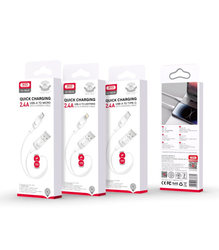 XO kaabel NB238 USB - USB-C 1,0 m 2,4A valge