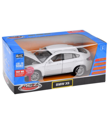 Metallauto BMW X6 mudeliskaala 1:32 valge maasturi valgusheli ZA4606