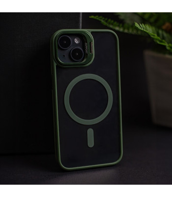 Magnetinis dėklas su papildoma kameros apsauga, skirtas iPhone 16 Plus 6,7 tamsiai žalias