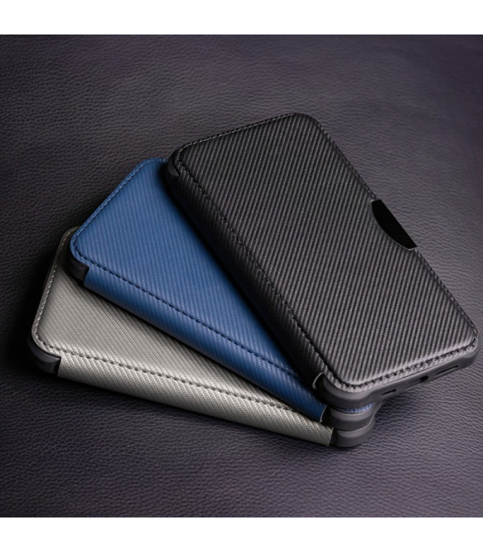 Apsauginis dėklas knygelė Smart Carbon, skirtas iPhone 16 Pro 6,3, juodos spalvos