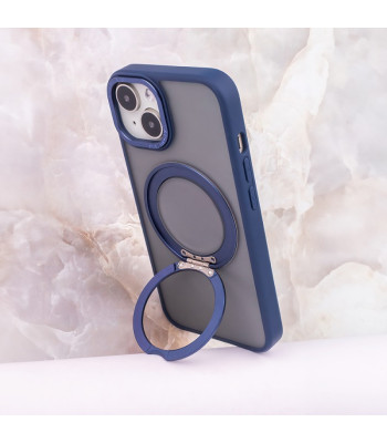 Magnetinis dėklas su besisukančiu pirštų laikikliu iPhone 16 6,1 tamsiai mėlynas
