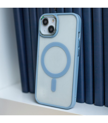 Skaidrus magnetinis satino dėklas iPhone 16 Pro 6,3, mėlynas